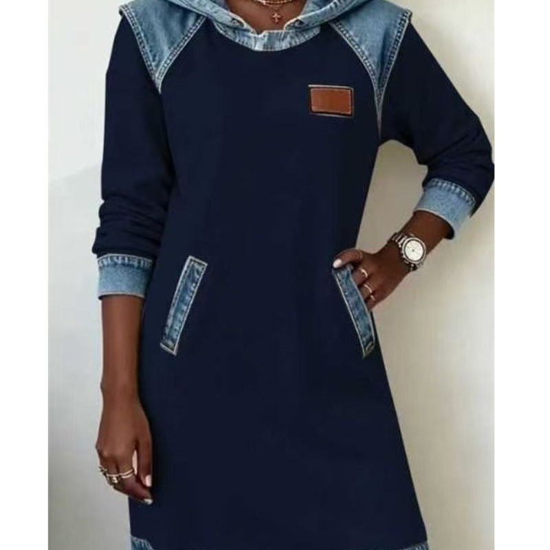 Eliška | Ženske Haljine s Kapuljačom i Džinskim Detaljima