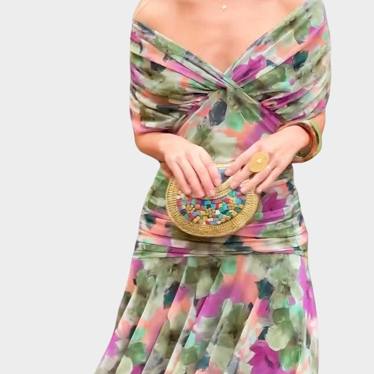 Jelena | Duga cvjetna haljina s V-izrezom